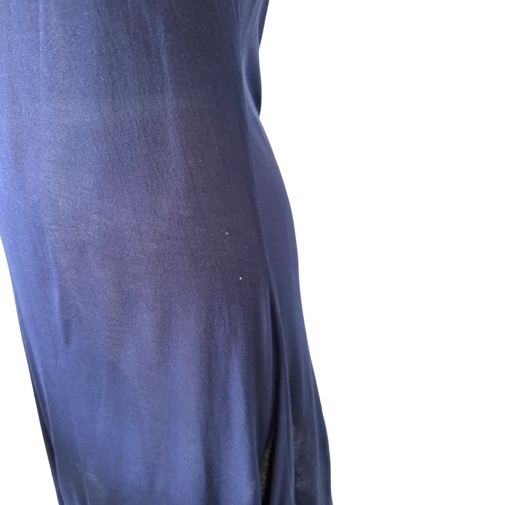 Eileen Fisher Irish Linen Dress Size M Navy Stitched Handkerchief Hem V Neck - Picture 12 of 13